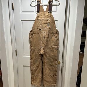 Vintage worn rugged Carhartt Tan Overalls with Red Lining vintage workwear!